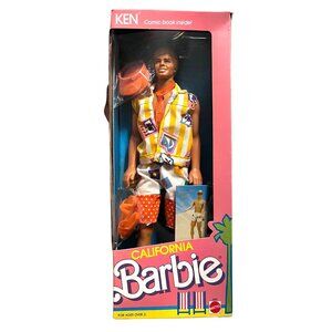 NIB Sealed 1987 California Barbie Ken Doll Mattel Comic Book Inside Orange